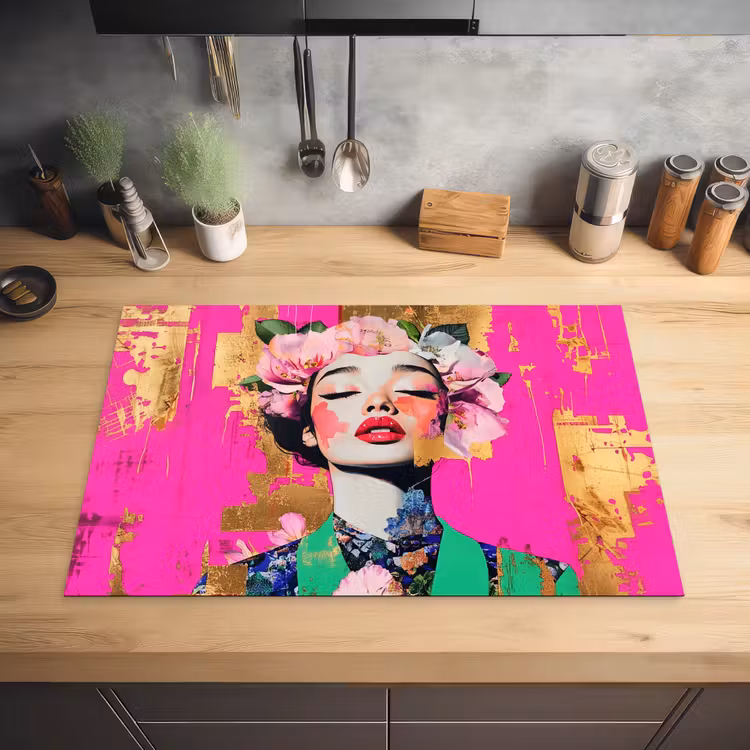 Bloemenkroon - Goud - Vrouw - Portret Inductie beschermer vinyl 3mm klein -sfeer5