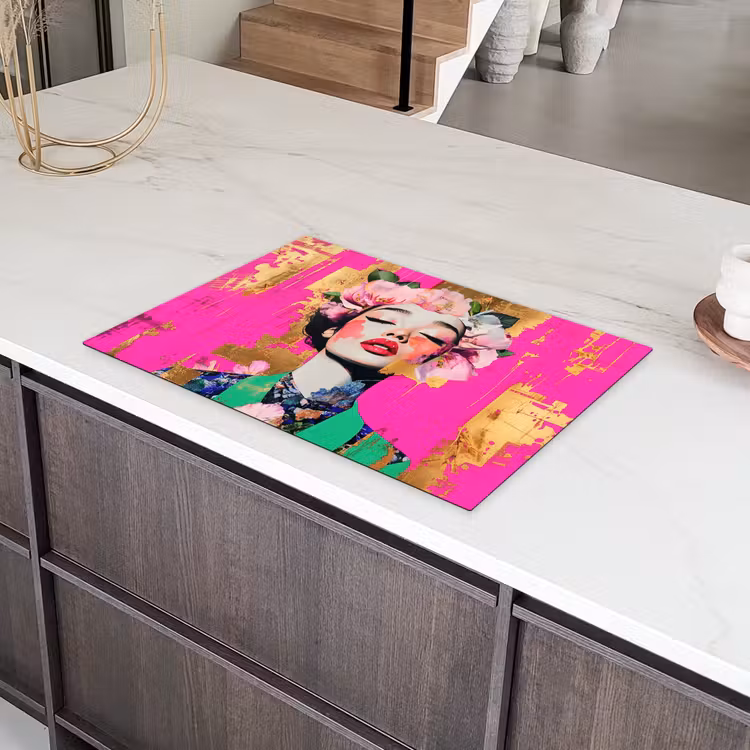 Bloemenkroon - Goud - Vrouw - Portret Inductie beschermer vinyl 3mm klein -sfeer8
