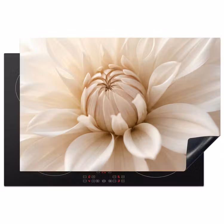 Bloem - Dahlia - Wit Inductie beschermer vinyl 3mm klein -3d