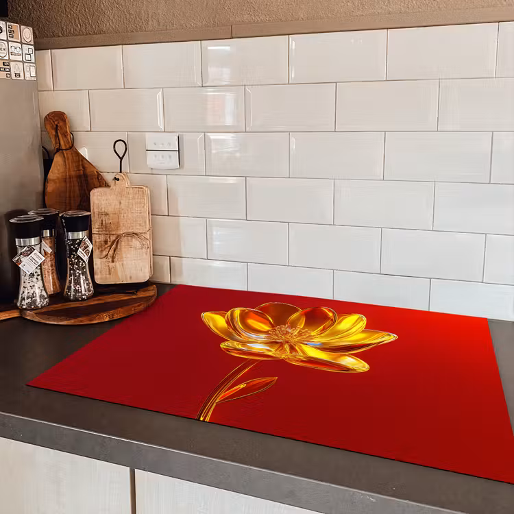 Bloem - Goud - Glazen Inductie beschermer vinyl 3mm klein -sfeer3