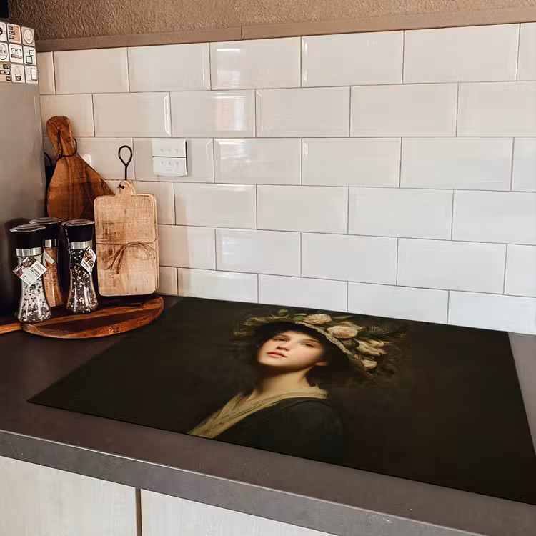 Bloemenhoed - Portret - Vrouw Inductie beschermer vinyl 3mm klein -sfeer3