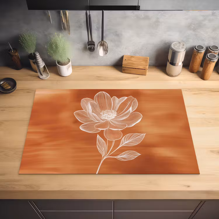 Bloem - Minimalistisch - Wit Inductie beschermer vinyl 3mm klein -sfeer5