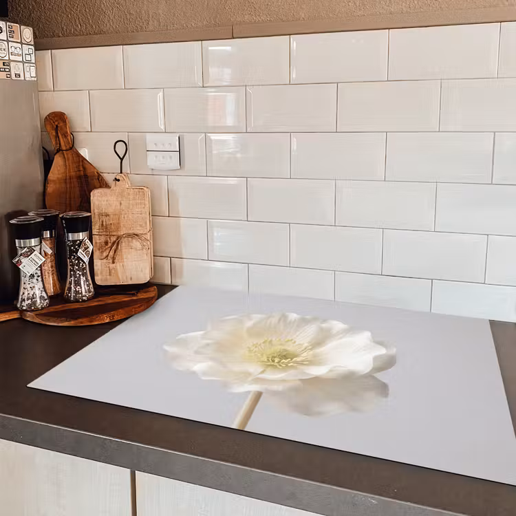 Bloem - Minimalistisch -Wit Inductie beschermer vinyl 3mm klein -sfeer3