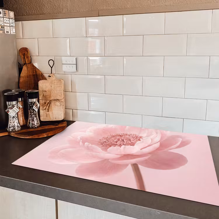 Bloem - Pioenroos - Roze Inductie beschermer vinyl 3mm klein -sfeer3