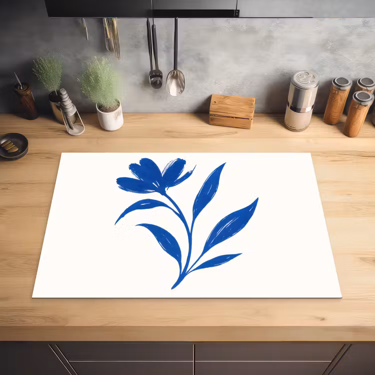 Bloem - Blaadjes - Minimalistisch - Blauw Inductie beschermer vinyl 3mm klein -sfeer5
