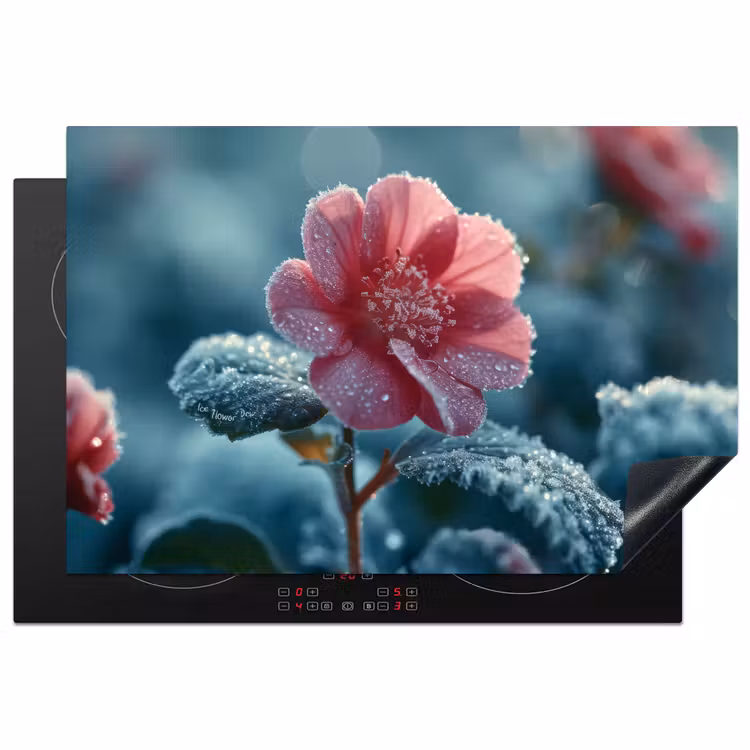 Bloem - Roze - Winter - Druppels Inductie beschermer vinyl 3mm klein -3d