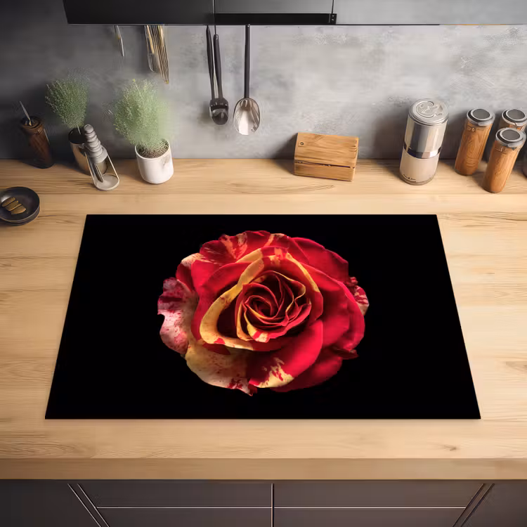 Bloem - Roos - Rood - Zwart Inductie beschermer vinyl 3mm klein -sfeer5