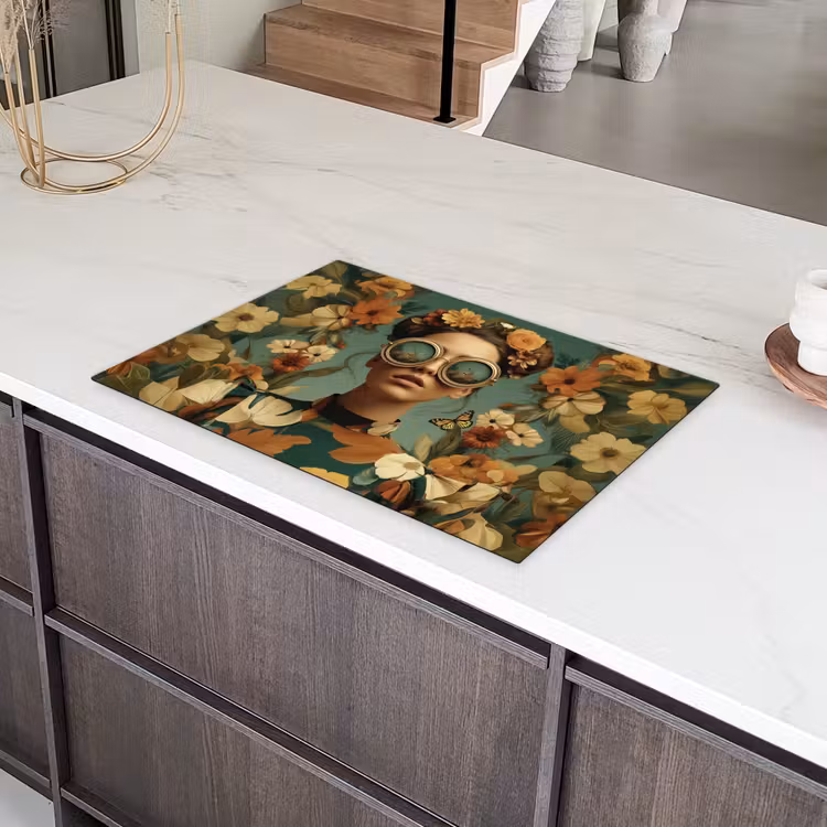 Bloemenkrans - Vrouwengezicht - Zonnebril - Oranje Inductie beschermer vinyl 3mm klein -sfeer8
