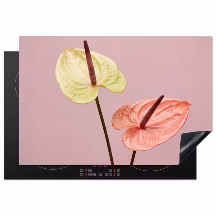Bloemen - Anthuriums - Geel - Roze Inductie beschermer vinyl 3mm klein -3d