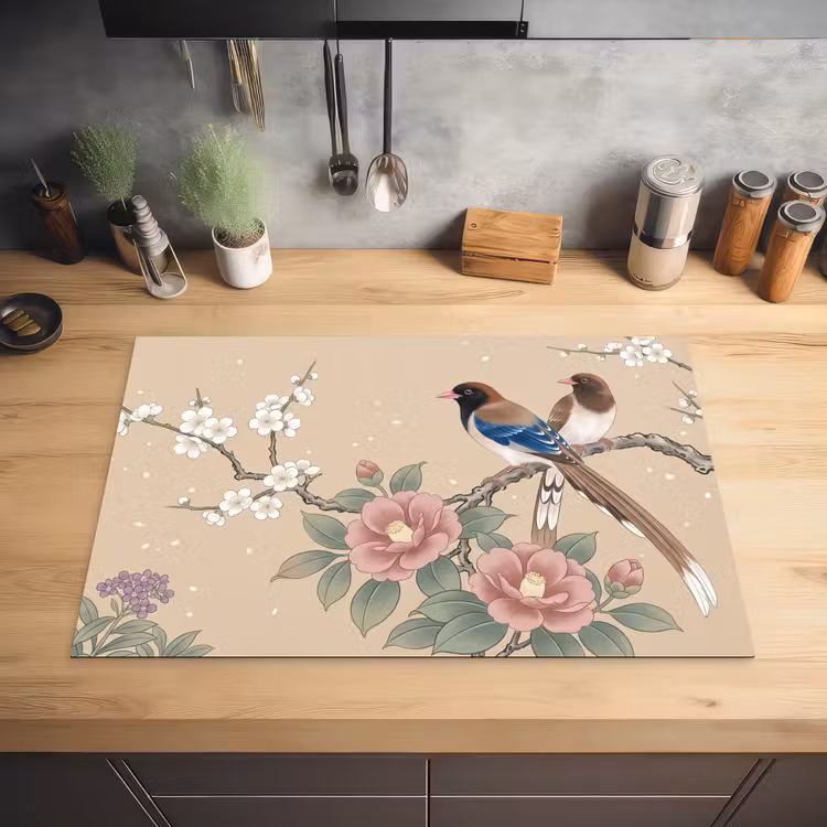 Bloemen - Vogels - Bloemen Inductie beschermer vinyl 3mm klein -sfeer5