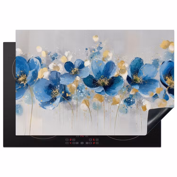 Bloemen - Blauw - Abstract Inductie beschermer vinyl 3mm klein -3d