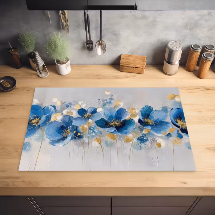Bloemen - Blauw - Abstract Inductie beschermer vinyl 3mm klein -sfeer5