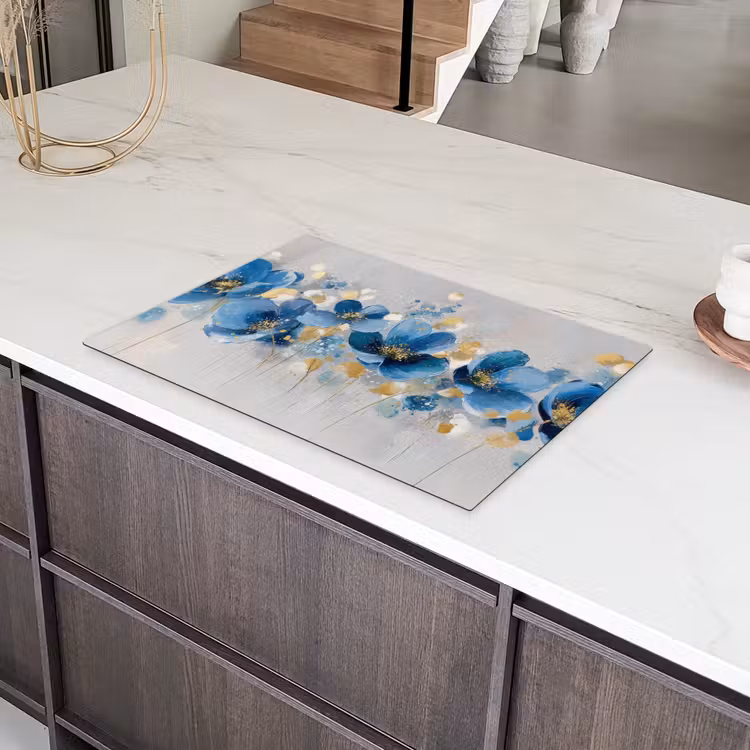 Bloemen - Blauw - Abstract Inductie beschermer vinyl 3mm klein -sfeer8