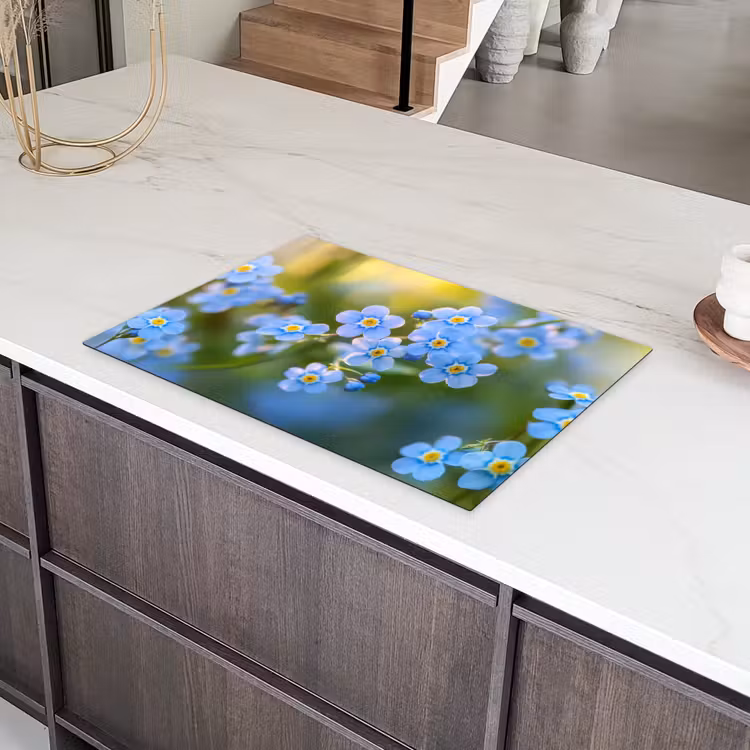 Bloemetjes - Blauw - Vergeet mij nietjes Inductie beschermer vinyl 3mm klein -sfeer8