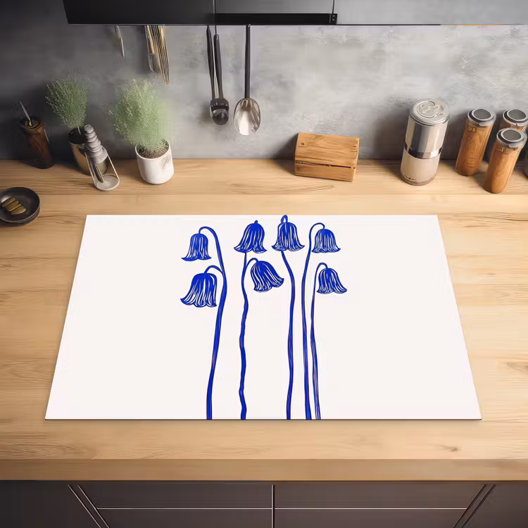 Bloemen - Blauw - Lijnen - Bloemblaadjes Inductie beschermer vinyl 3mm klein -sfeer5