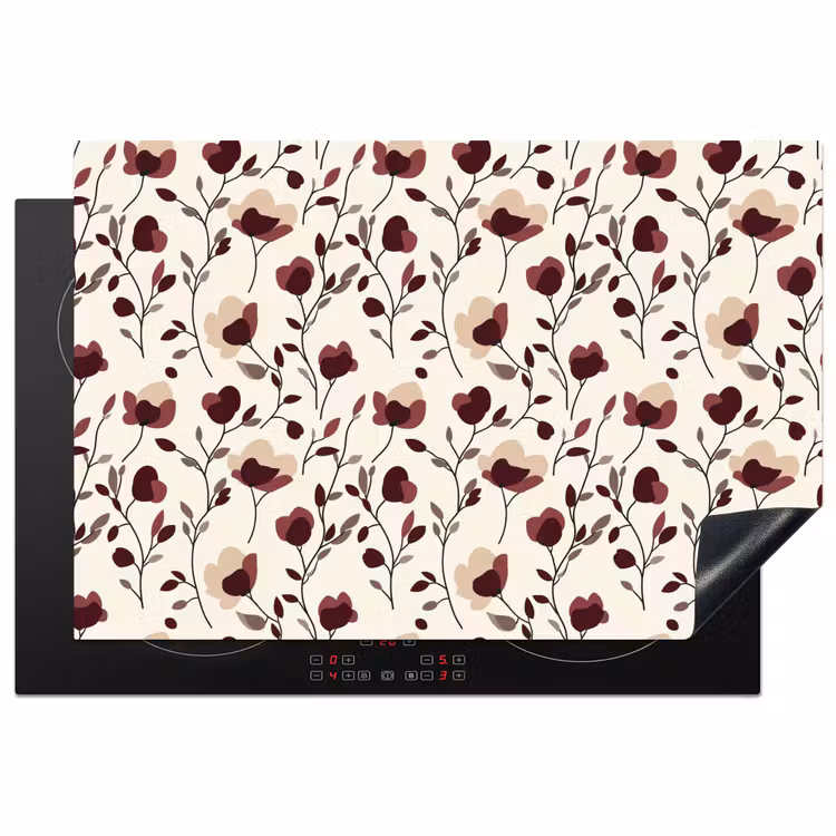 Bloemen - Botanisch - Bordeaux Inductie beschermer vinyl 3mm klein 276 -3d