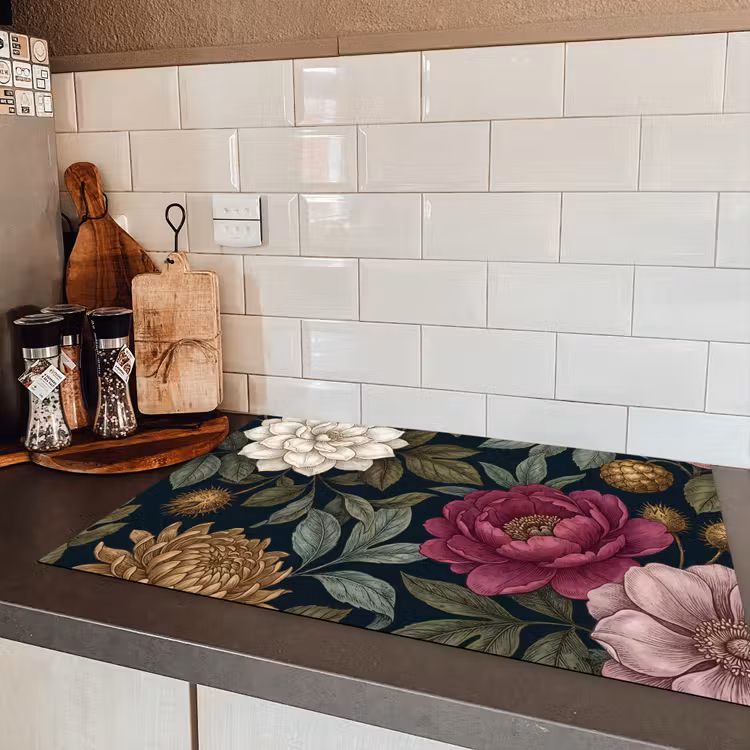 Bloemen - Botanisch - Illustratie - Donker - Vintage Inductie beschermer vinyl 3mm klein -sfeer3