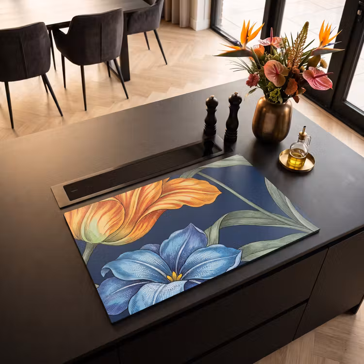Induction Hob Cover - Flowers - Botanical - Pattern - Bloemen - Botanisch - Patroon Inductie beschermer vinyl 3mm klein
