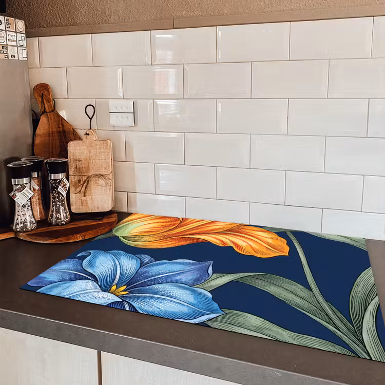 Induction Hob Cover - Flowers - Botanical - Pattern - Bloemen - Botanisch - Patroon Inductie beschermer vinyl 3mm klein