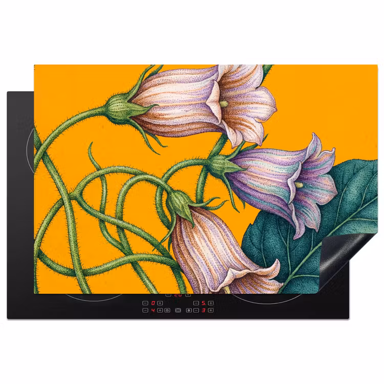 Induction Hob Cover - Flowers - Botanical - Yellow - Bloemen - Botanisch - Geel Inductie beschermer vinyl 3mm klein