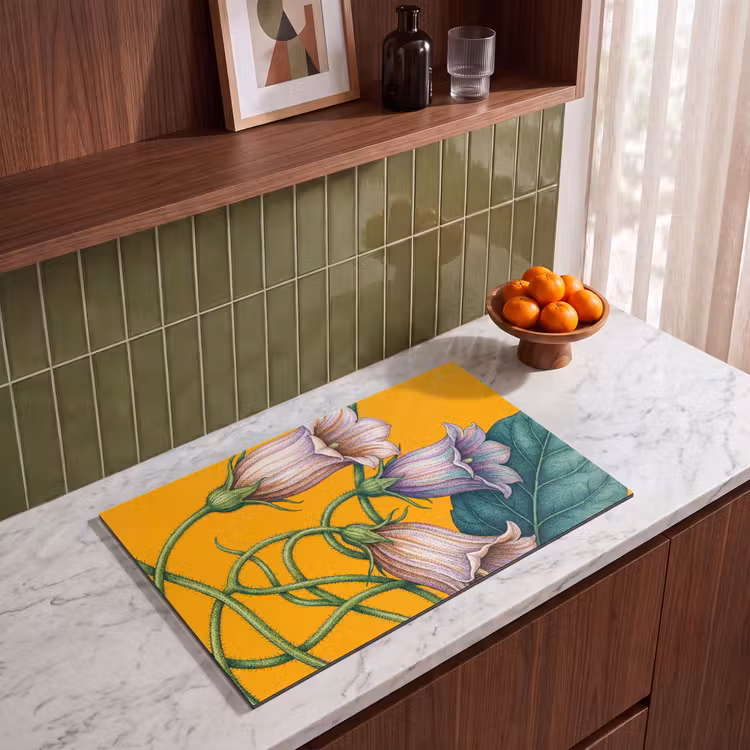 Induction Hob Cover - Flowers - Botanical - Yellow - Bloemen - Botanisch - Geel Inductie beschermer vinyl 3mm klein
