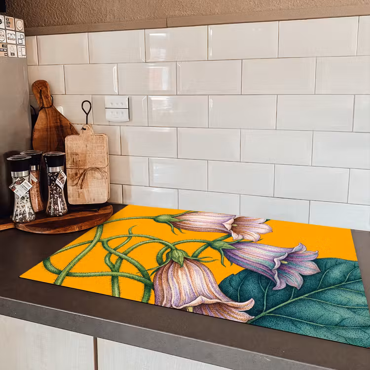 Induction Hob Cover - Flowers - Botanical - Yellow - Bloemen - Botanisch - Geel Inductie beschermer vinyl 3mm klein