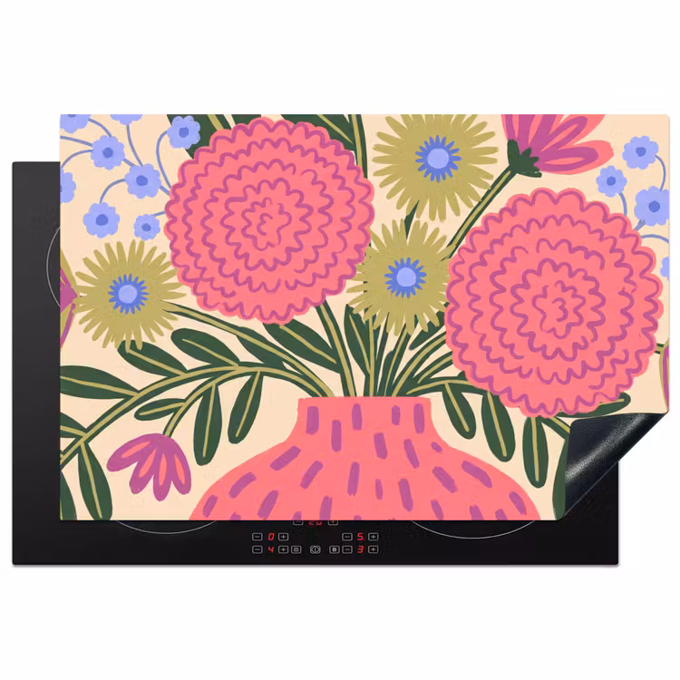 Bloemen - Boeket - Natuur - Abstract - Roze Inductie beschermer vinyl 3mm klein -3d