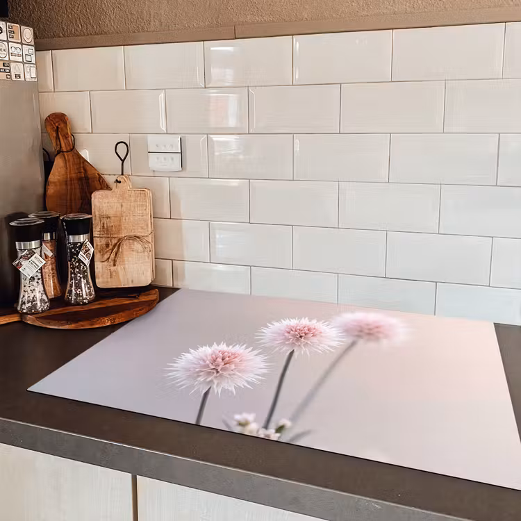 Bloemen - Bollen - Roze Inductie beschermer vinyl 3mm klein -sfeer3