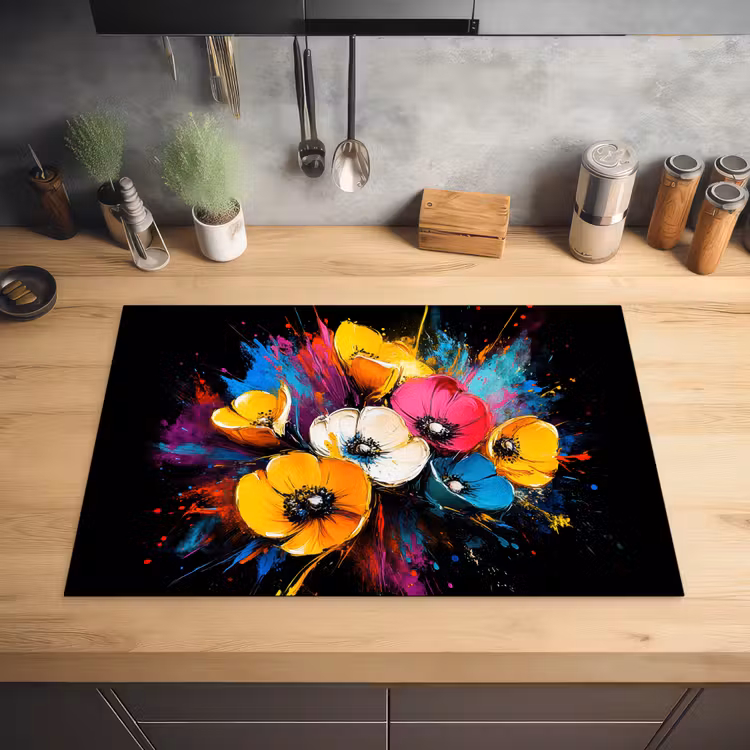 Bloemen - Kleurrijk - Graffiti - Modern - Boeket Inductie beschermer vinyl 3mm klein -sfeer5
