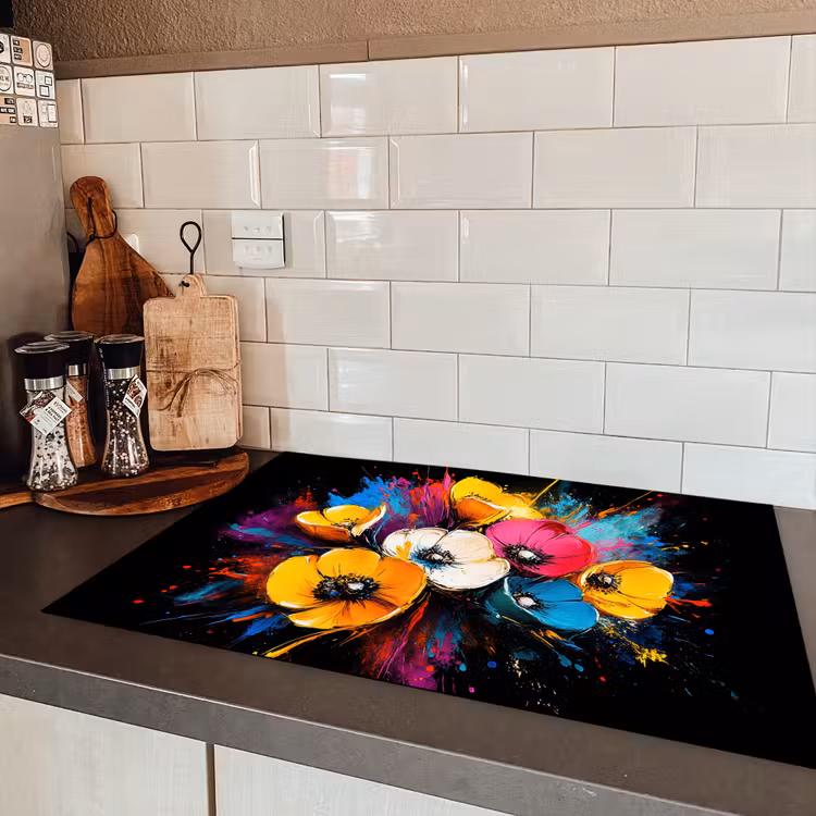 Bloemen - Kleurrijk - Graffiti - Modern - Boeket Inductie beschermer vinyl 3mm klein -sfeer3