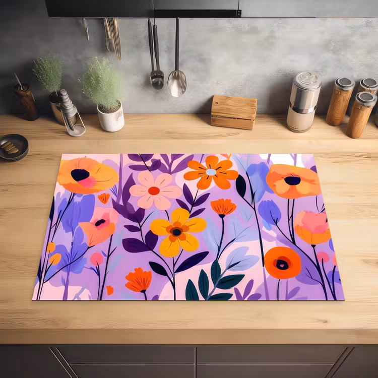 Bloemen - Kleurrijk - Bladeren Inductie beschermer vinyl 3mm klein -sfeer5