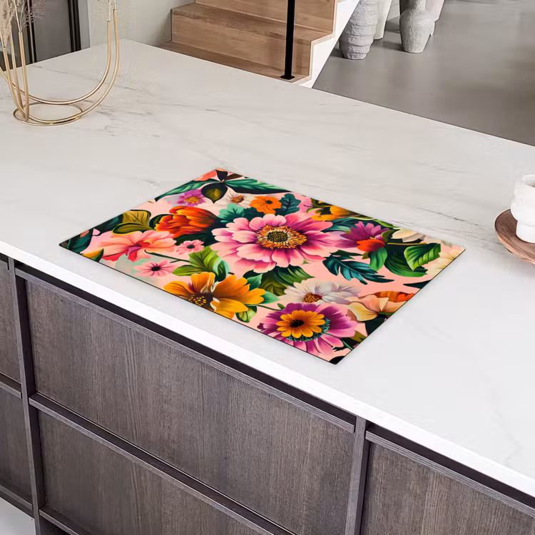 Bloemen - Kleurrijk - Roze Inductie beschermer vinyl 3mm klein -sfeer8