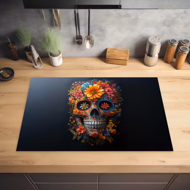 Bloemen - Kleurrijk - Schedel Inductie beschermer vinyl 3mm klein -sfeer5