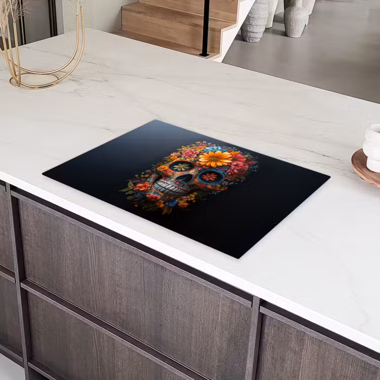 Bloemen - Kleurrijk - Schedel Inductie beschermer vinyl 3mm klein -sfeer8