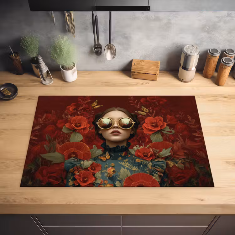 Bloemen - Dieprood - Zonnebril - Vrouw Inductie beschermer vinyl 3mm klein -sfeer5