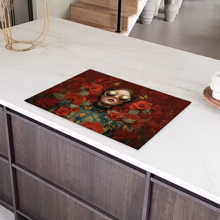 Bloemen - Dieprood - Zonnebril - Vrouw Inductie beschermer vinyl 3mm klein -sfeer8
