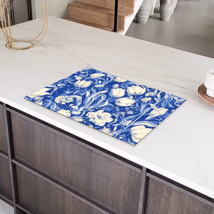 Bloemen - Delfts Blauw - Patroon - Tulp Inductie beschermer vinyl 3mm klein -sfeer8