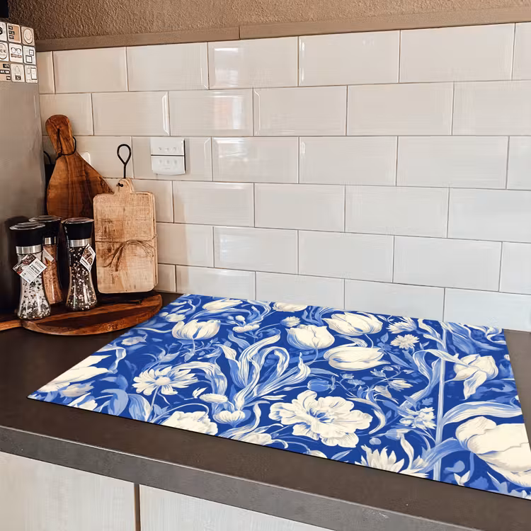 Bloemen - Delfts Blauw - Patroon - Tulp Inductie beschermer vinyl 3mm klein -sfeer3