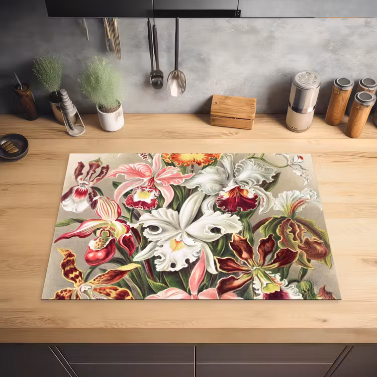 Bloemen - Ernst Haeckel - Vintage - Orchidee Inductie beschermer vinyl 3mm middel -sfeer5