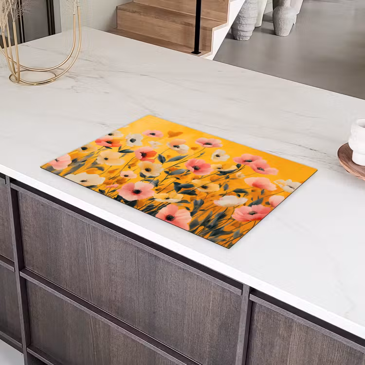 Bloemen - Veld - Geel Inductie beschermer vinyl 3mm klein -sfeer8