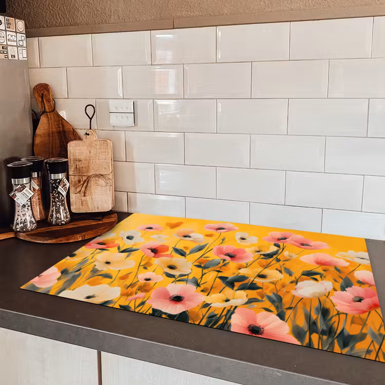 Bloemen - Veld - Geel Inductie beschermer vinyl 3mm klein -sfeer3