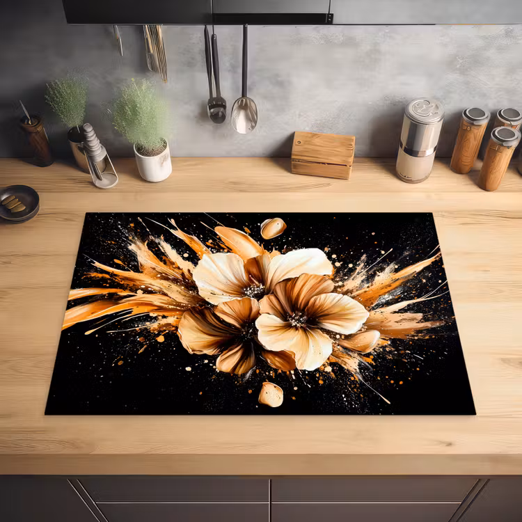Bloemen - Goud - Graffiti - Zwart - Abstract Inductie beschermer vinyl 3mm klein -sfeer5