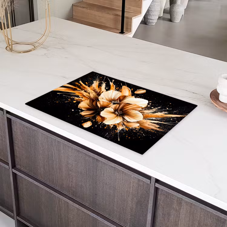 Bloemen - Goud - Graffiti - Zwart - Abstract Inductie beschermer vinyl 3mm klein -sfeer8