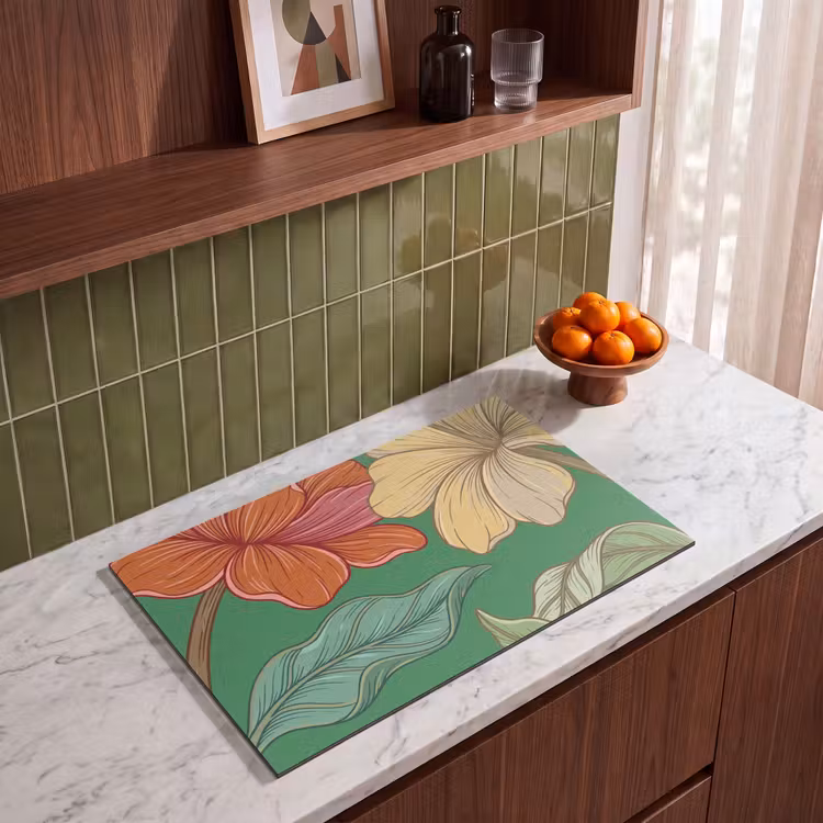 Induction Hob Cover - Flowers - Greenery - Illustration - Bloemen - Groen - Illustratie Inductie beschermer vinyl 3mm klein