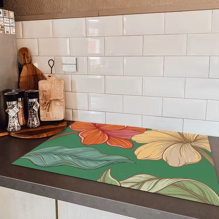 Induction Hob Cover - Flowers - Greenery - Illustration - Bloemen - Groen - Illustratie Inductie beschermer vinyl 3mm klein