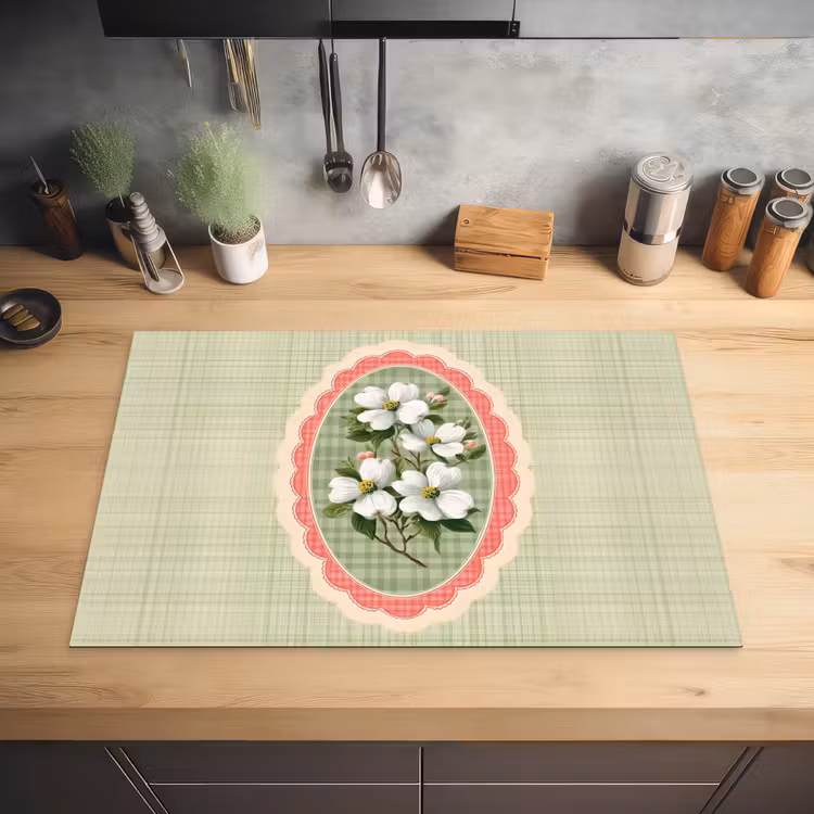 Bloemen - Illustratie - Geruit - Groen Inductie beschermer vinyl 3mm klein -sfeer5