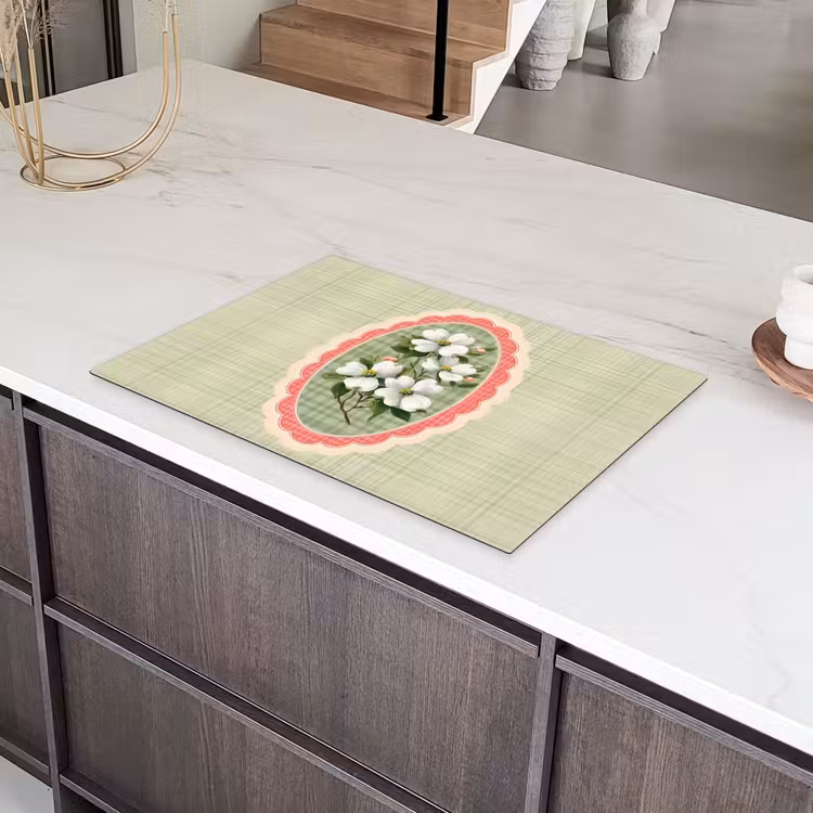 Bloemen - Illustratie - Geruit - Groen Inductie beschermer vinyl 3mm klein -sfeer8