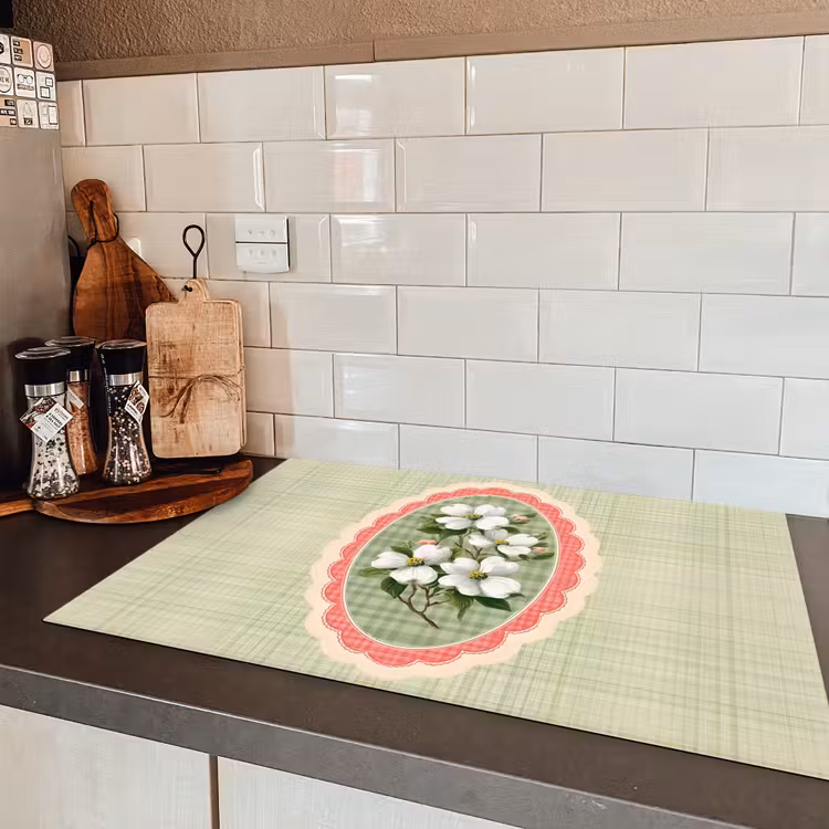 Bloemen - Illustratie - Geruit - Groen Inductie beschermer vinyl 3mm klein -sfeer3