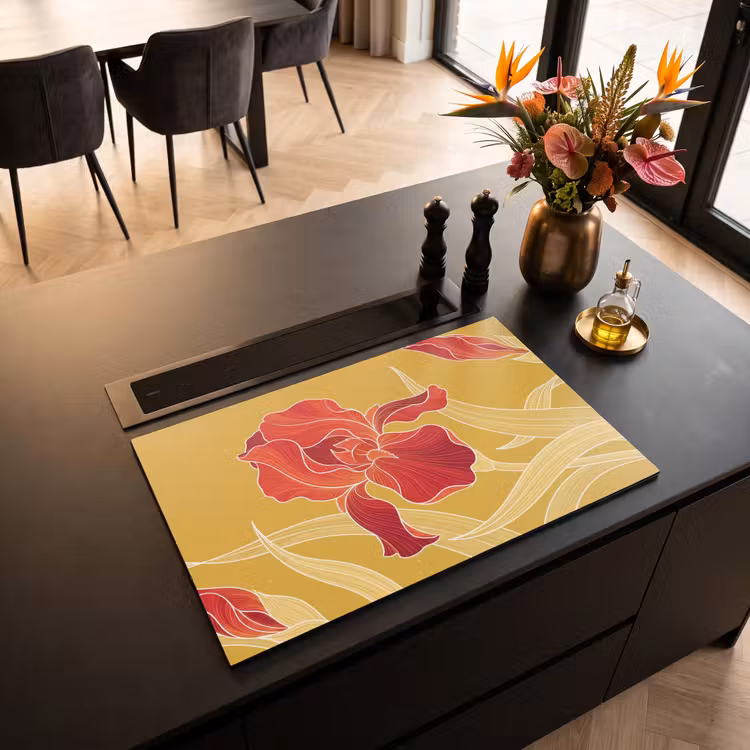 Induction Hob Cover - Flowers - Illustration - Red - Bloemen - Illustratie - Rood Inductie beschermer vinyl 3mm klein