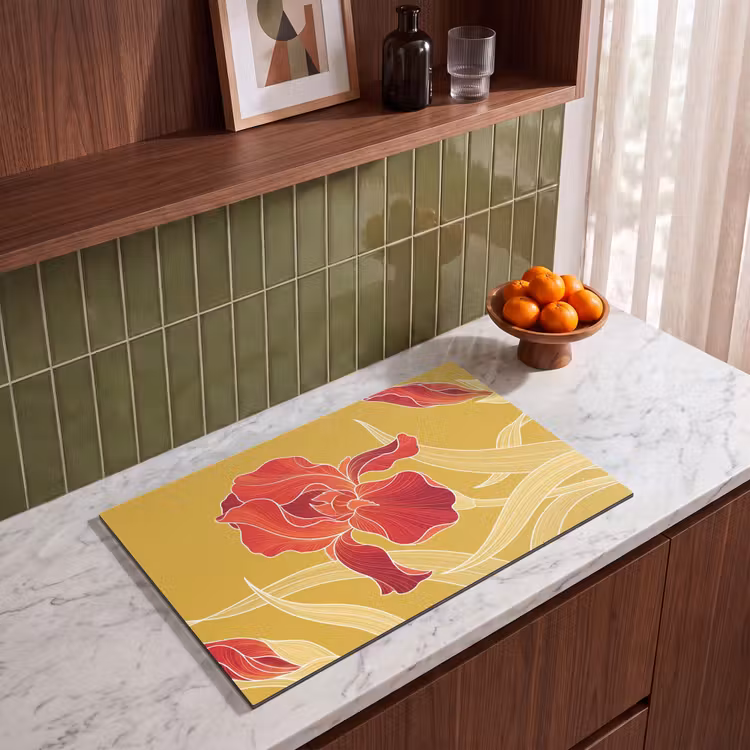 Induction Hob Cover - Flowers - Illustration - Red - Bloemen - Illustratie - Rood Inductie beschermer vinyl 3mm klein